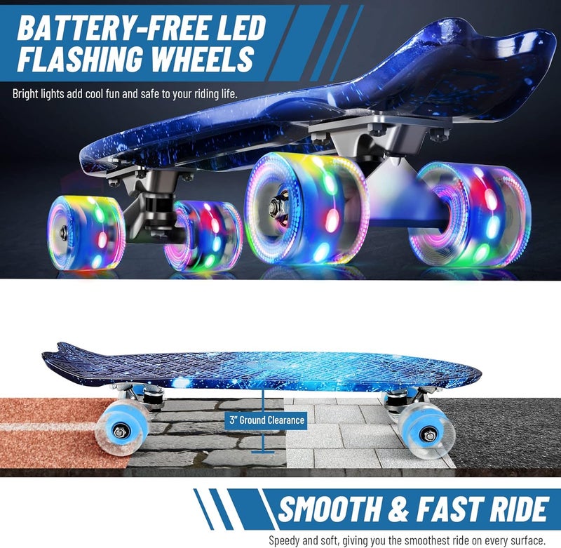 BELEEV 22 inch Skateboards for Kids, Cruiser Skateboard for Beginners Girls Boys Teens Adults, Mini Skateboards Classic Complete Skate Board with Skate T-Tool, Max Load 220 LBS - Image 2